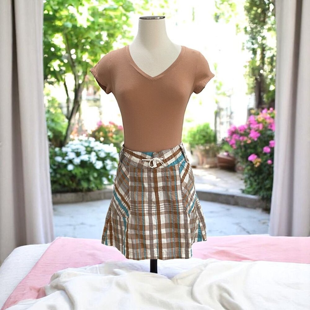 Patagonia Plaid Mini Skirt‎ Aveto Tee Outfit Y2K Cottagecore Size 6 M Summer